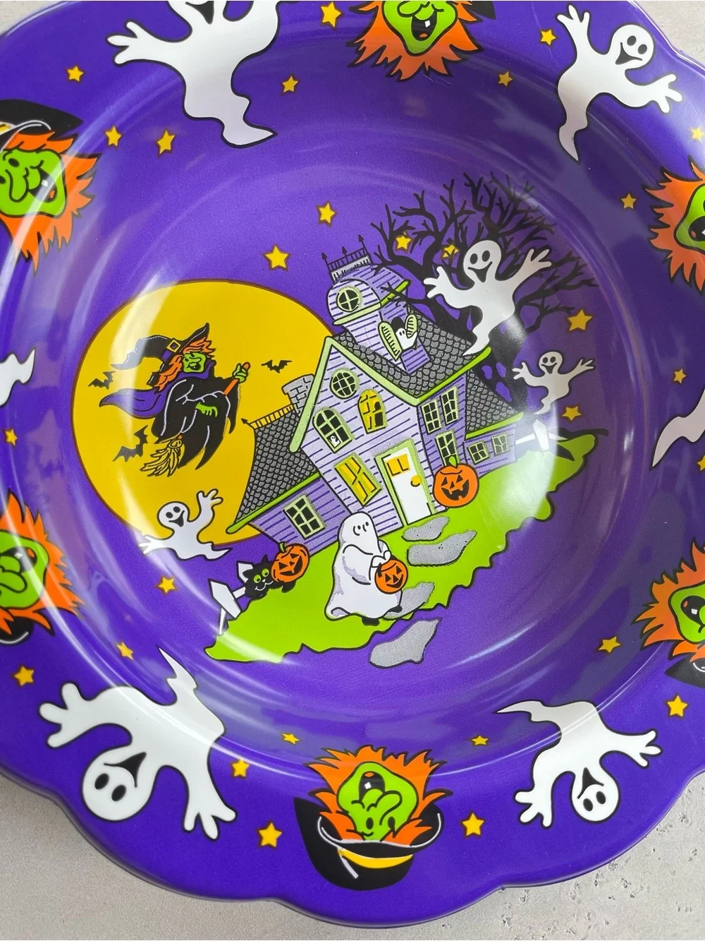 90s Vintage Plastic Halloween Candy Bowl Haunted House Ghost Witch